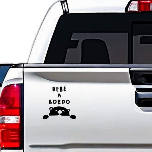 Vinilo de oso asomado decorativo, gráfico negro para parachoques.