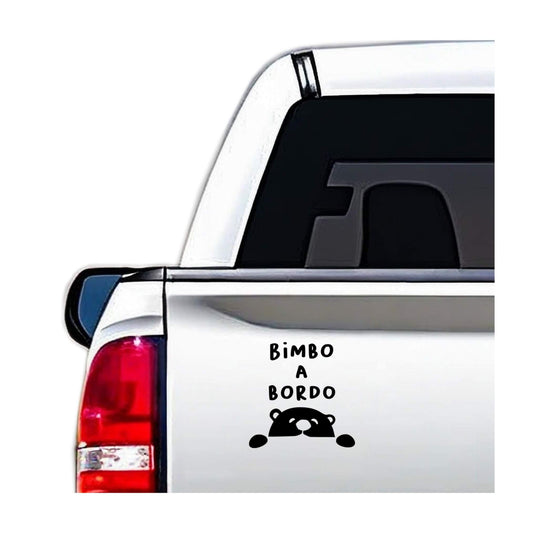 Grafica adesiva orsetto che si affaccia, vinile nero per carrozzeria.