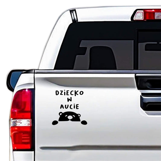 Urocza naklejka miś na samochód, czarny winyl grafika na zderzak.