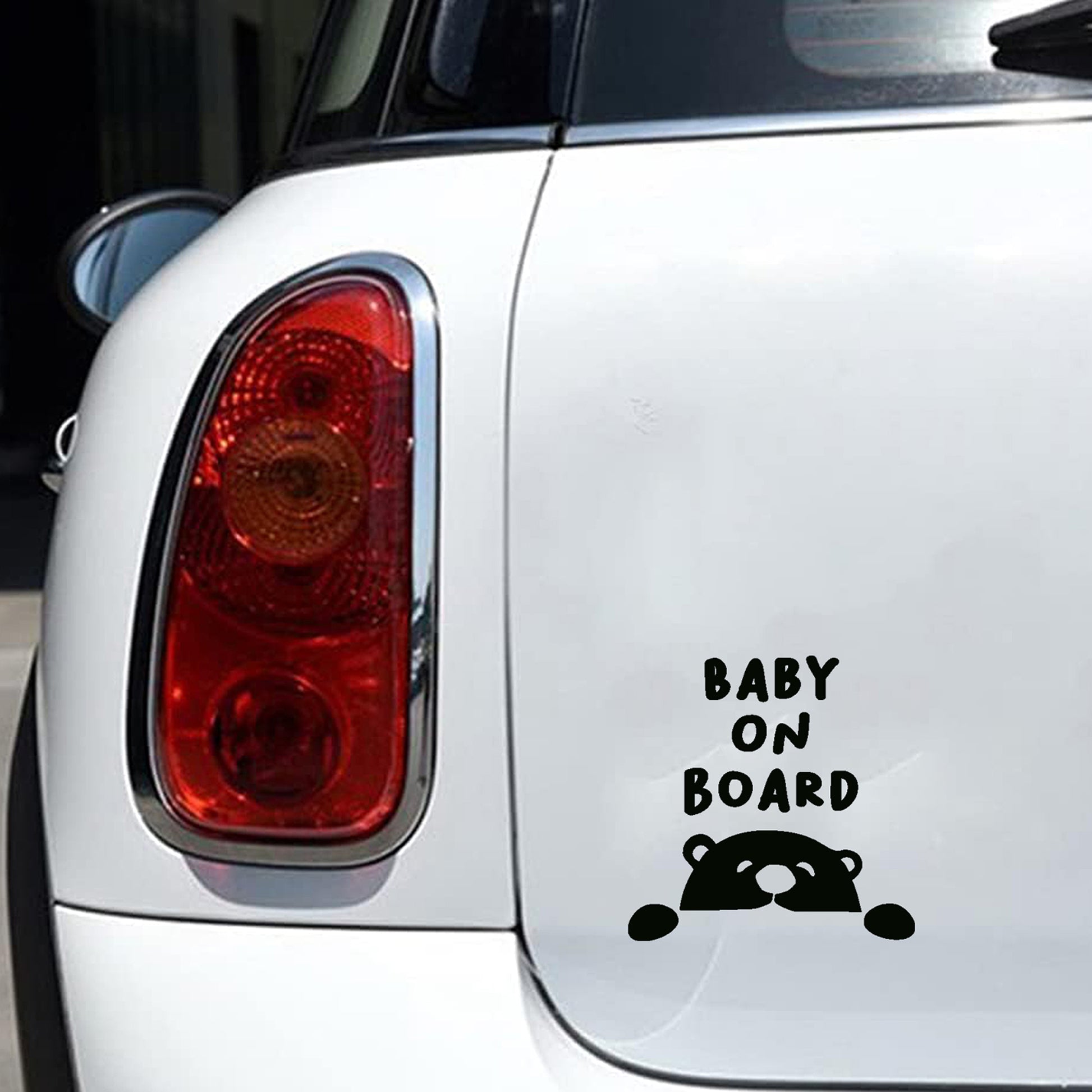 Cute clinging bear car sticker, black vinyl window graphic for bumper.