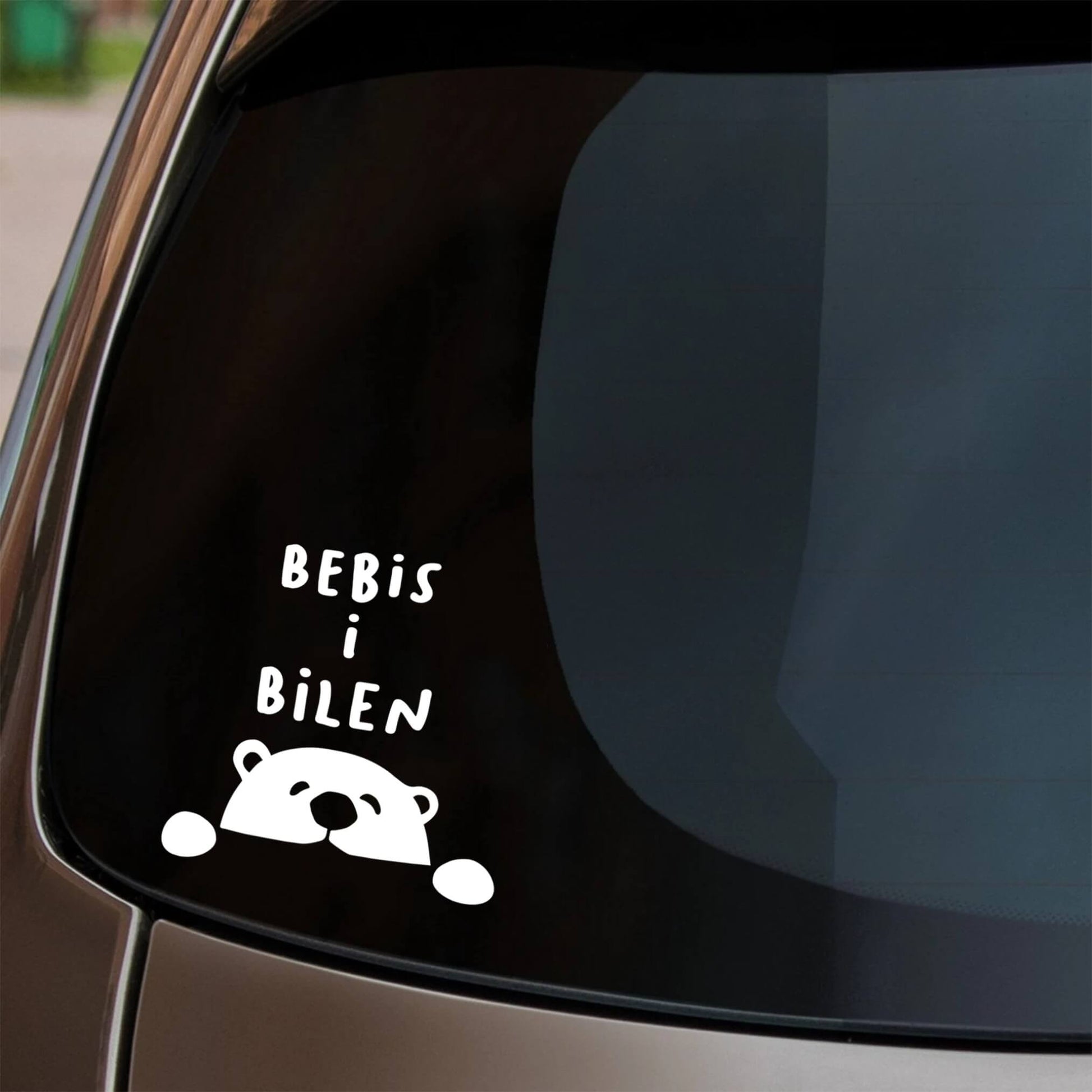 Bebis ombord bilsticker nalle vit, säkerhetsskylt för bilruta.