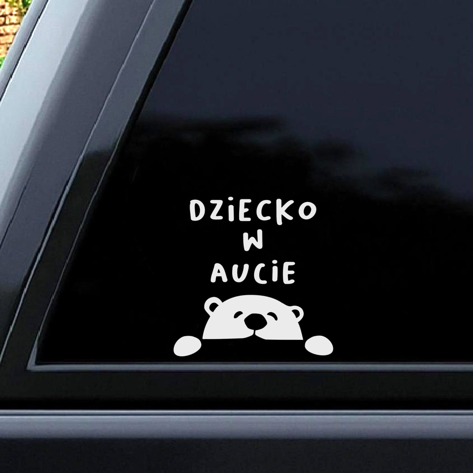 Naklejka Dziecko w aucie miś biały, znak bezpieczeństwa na szybę.
